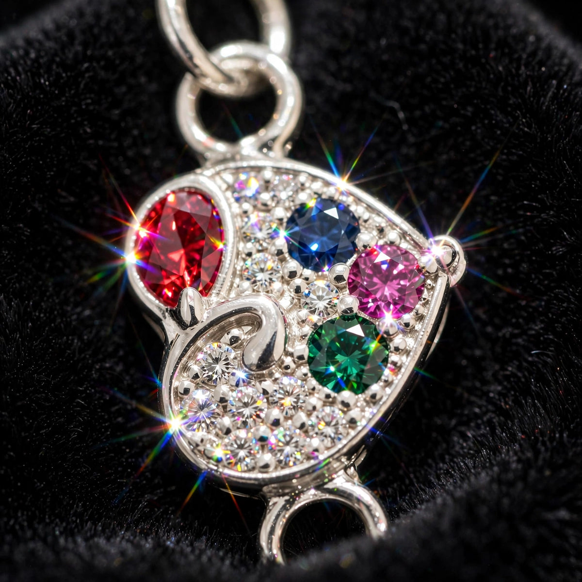 Silver Heart Bracelet - Multicolor CZ Stones