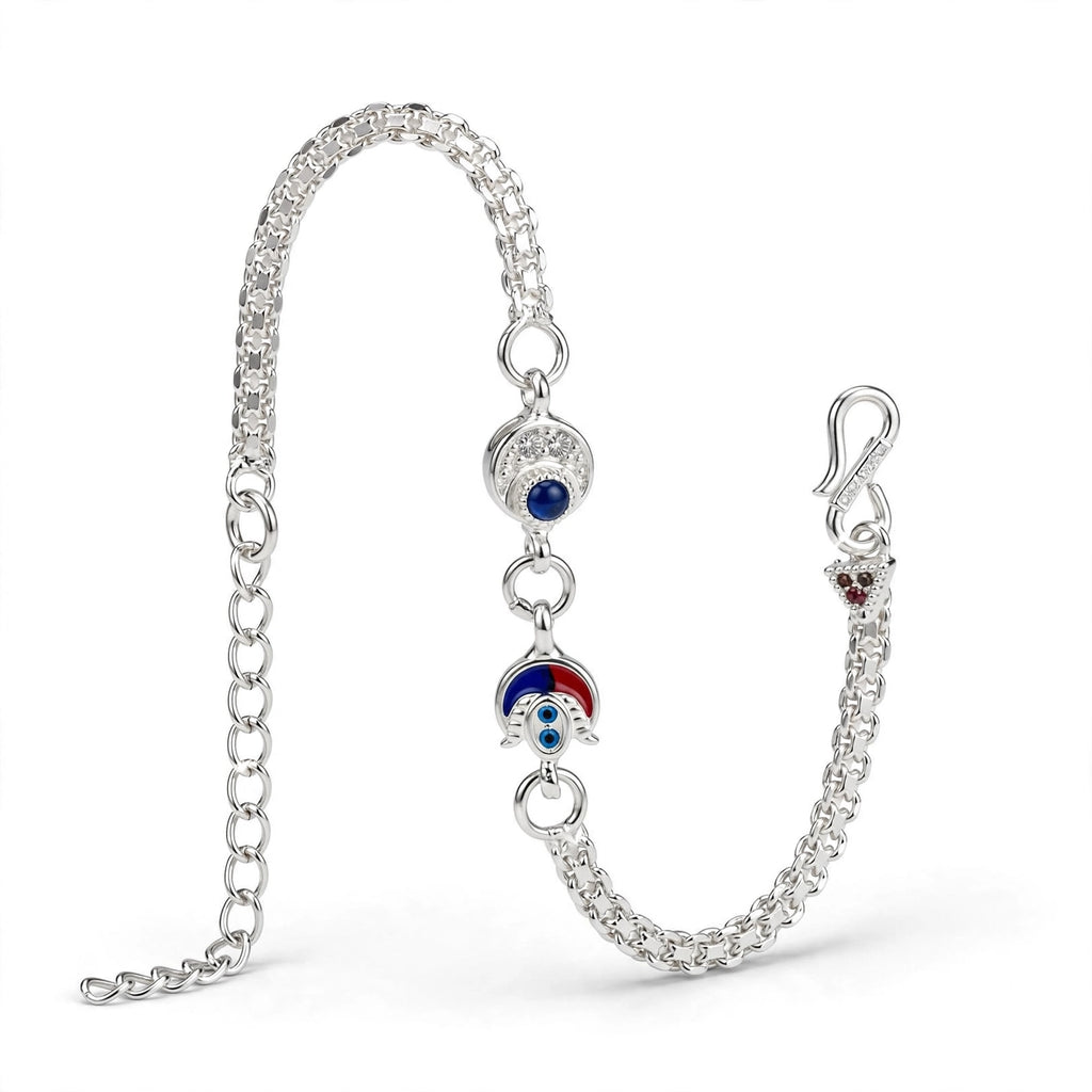 Evil Eye Silver Bracelet - Double Nazar Protection