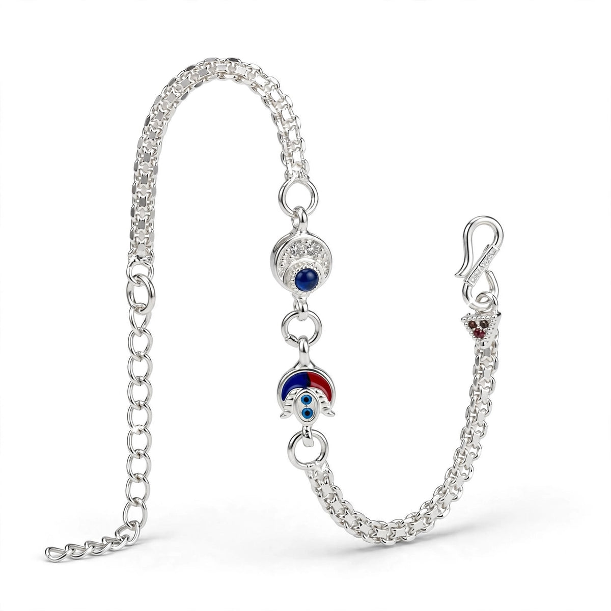 Evil Eye Silver Bracelet - Double Nazar Protection