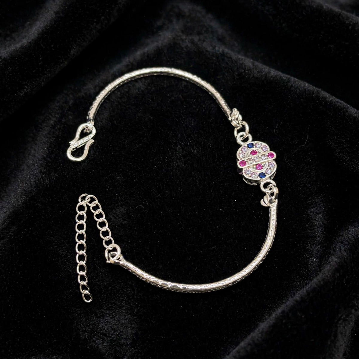 Multicolor Oval Charm Bracelet - Pink Blue CZ