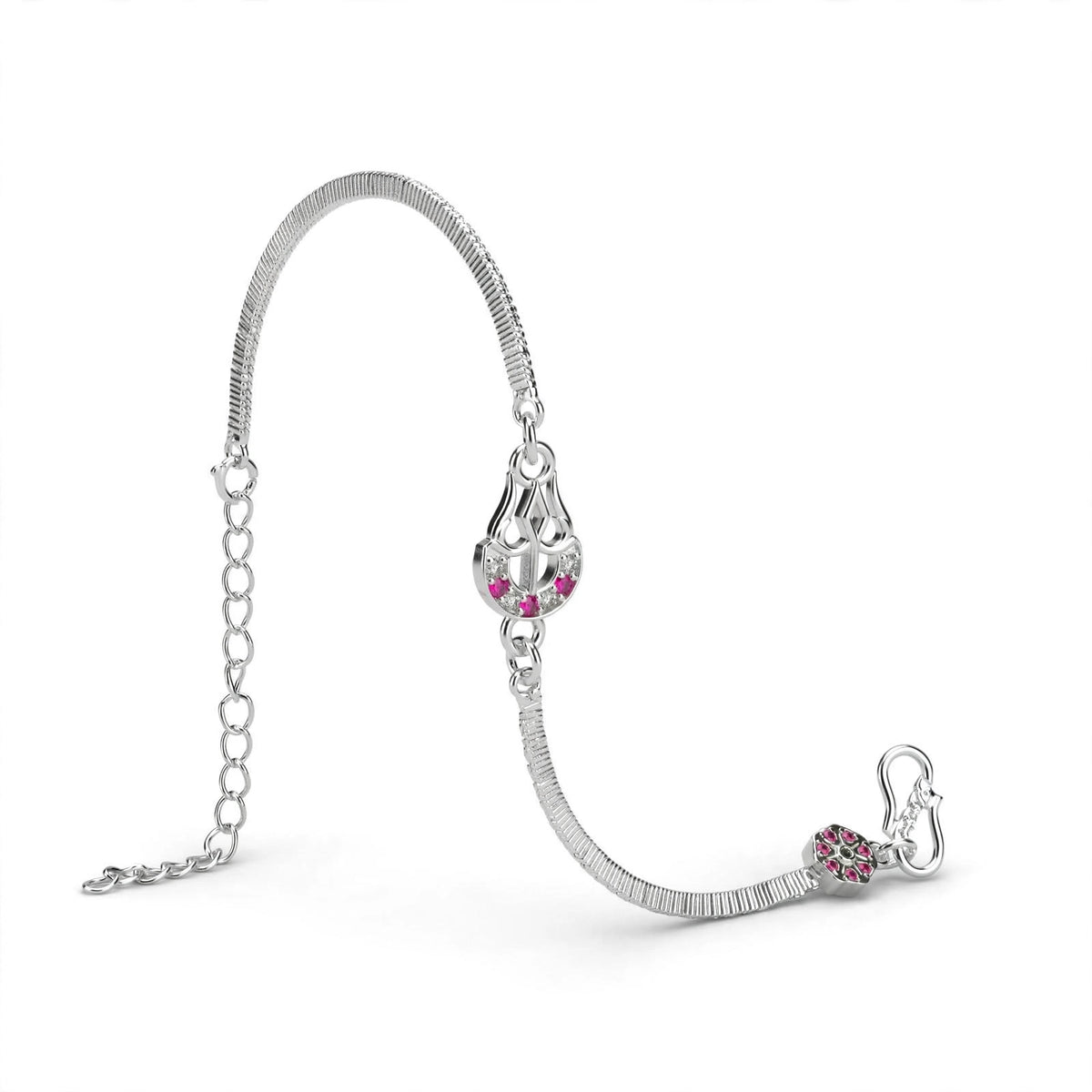 Shiv Trishul Silver Bracelet - Pink White CZ