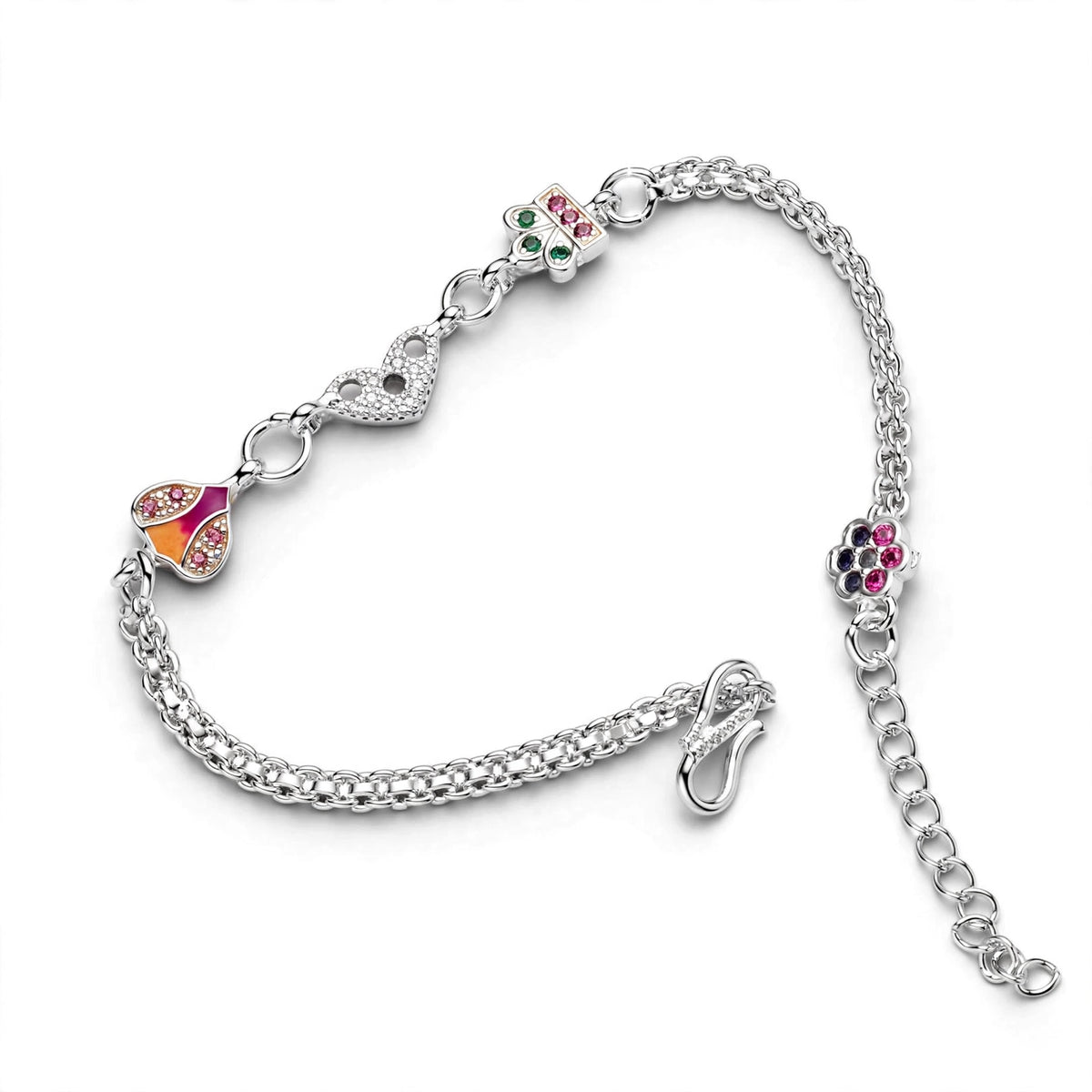 Multicolor Enamel Silver Bracelet - 4 Charms