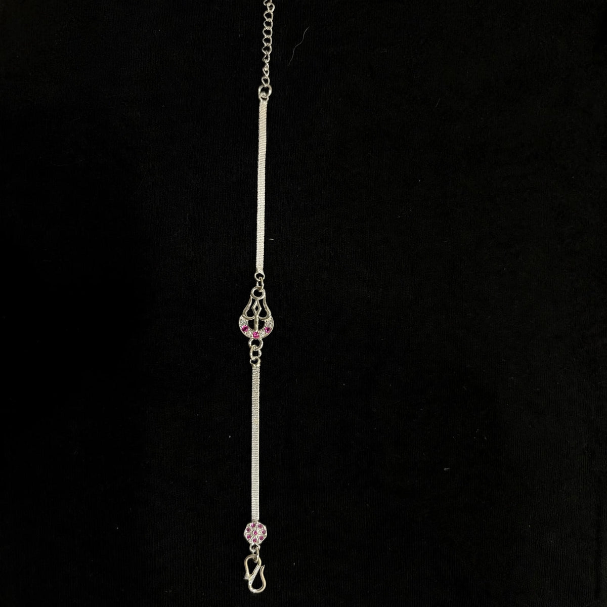 Shiv Trishul Silver Bracelet - Pink White CZ