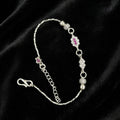 Pink Floral Silver Bracelet - Dual Charm