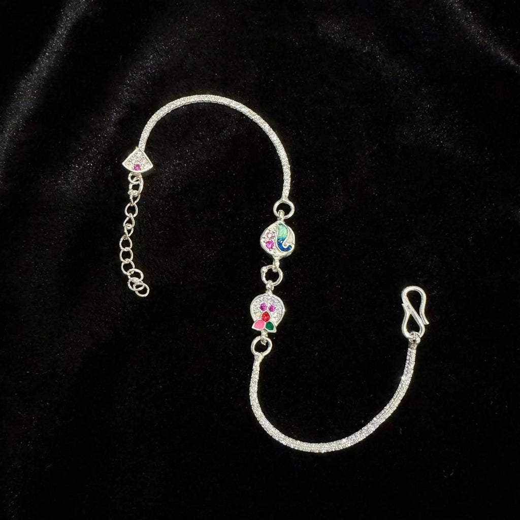 Peacock Double Charm Silver Bracelet