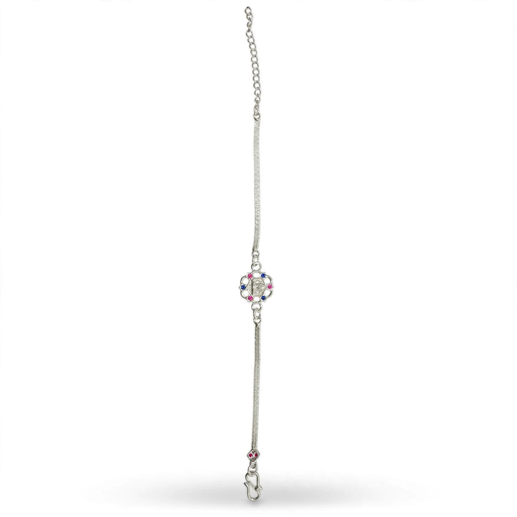 Shree Laxmi Silver Bracelet - Pink Blue CZ
