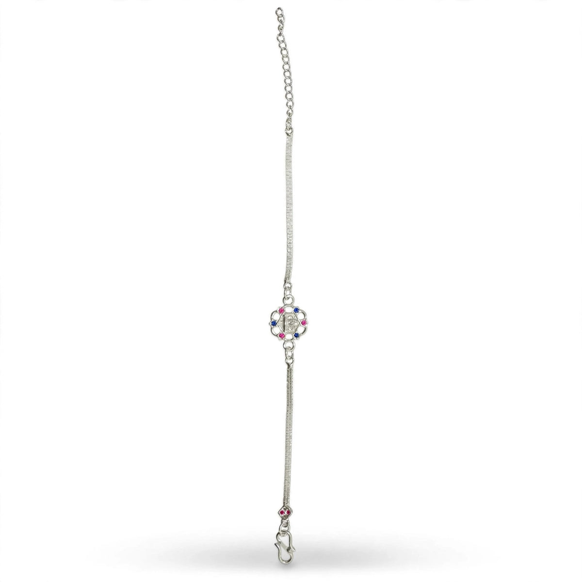 Shree Laxmi Silver Bracelet - Pink Blue CZ