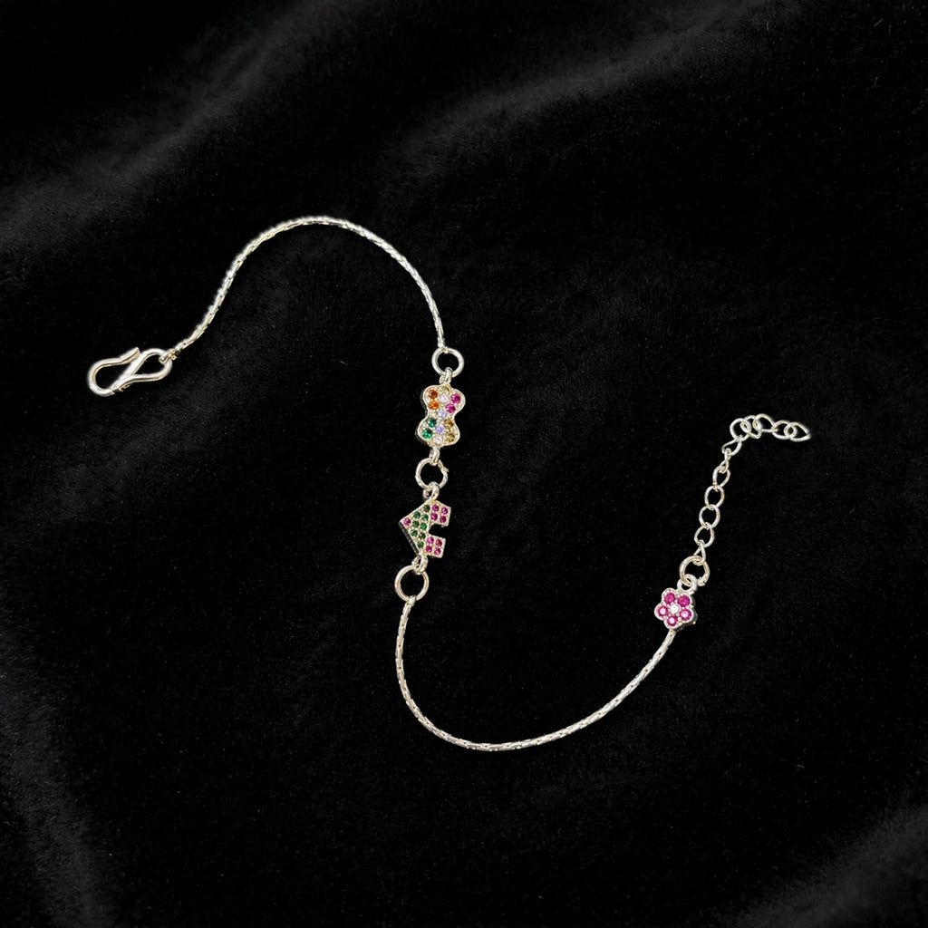 Bow Arrow Silver Bracelet - Multicolor CZ Stones