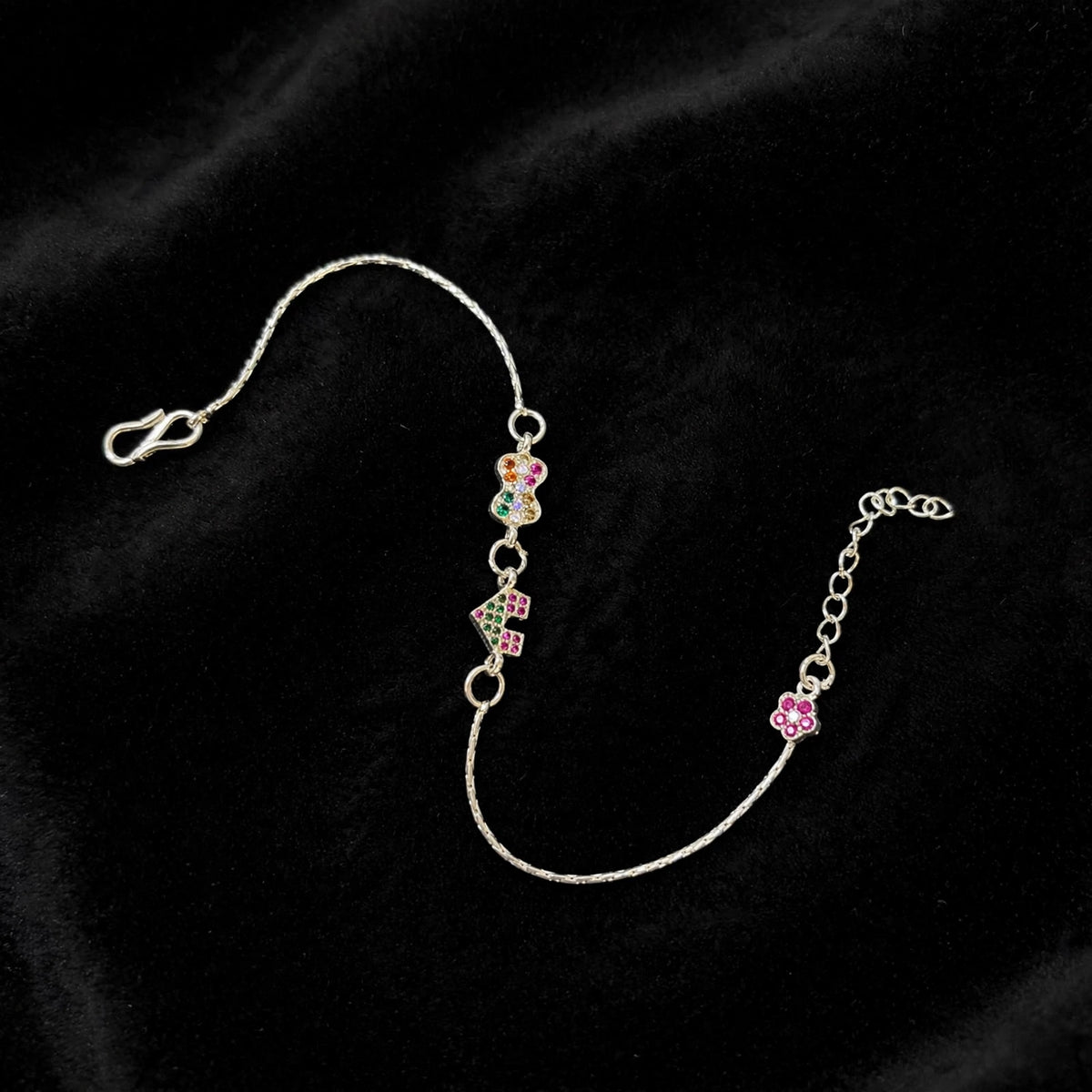 Bow Arrow Silver Bracelet - Multicolor CZ Stones