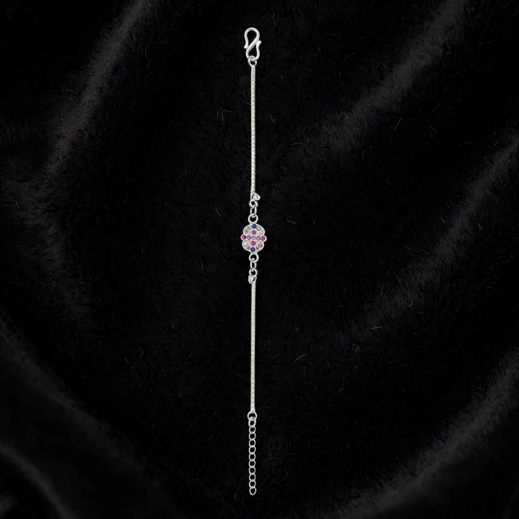 Multicolor Oval Charm Bracelet - Pink Blue CZ