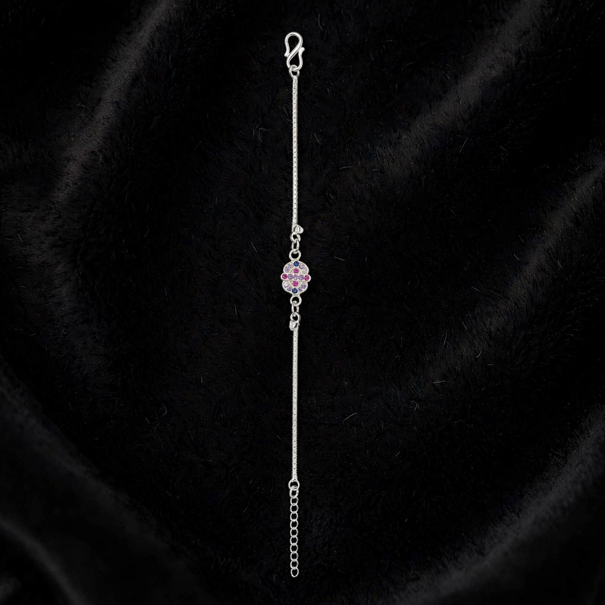 Multicolor Oval Charm Bracelet - Pink Blue CZ