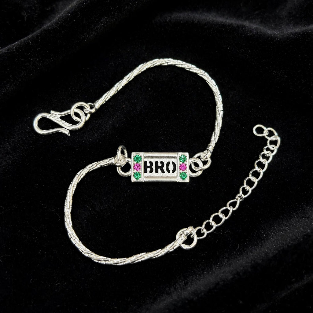 BRO Silver Bracelet - Pink Green CZ | Rakhi Special | 925 Plated