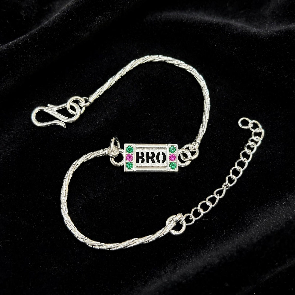 BRO Silver Bracelet - Pink Green CZ | Rakhi Special | 925 Plated