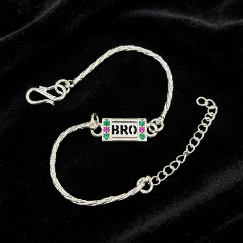 BRO Silver Bracelet - Pink Green CZ | Rakhi Special | 925 Plated