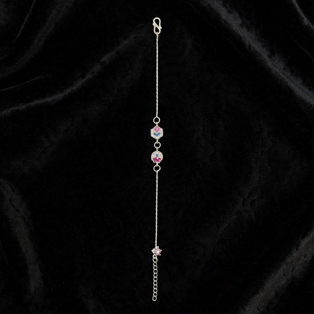 Hexagon Crown Silver Bracelet - Pink Blue CZ