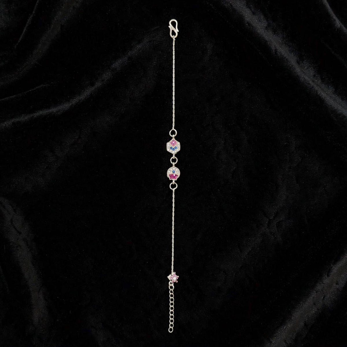 Hexagon Crown Silver Bracelet - Pink Blue CZ