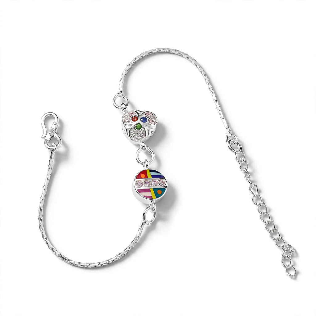 Double Charm Rainbow Silver Bracelet - Heart + Circle
