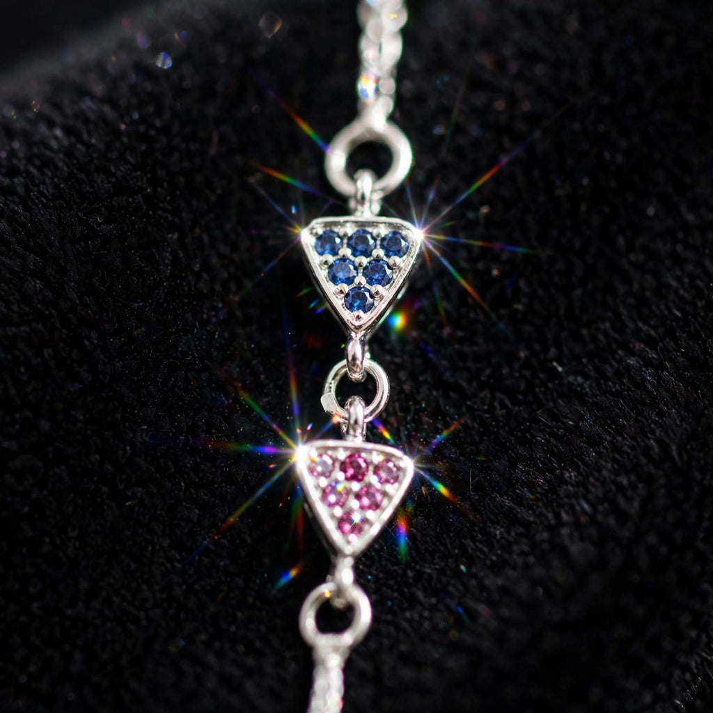 Double Triangle Silver Bracelet - Pink & Blue CZ