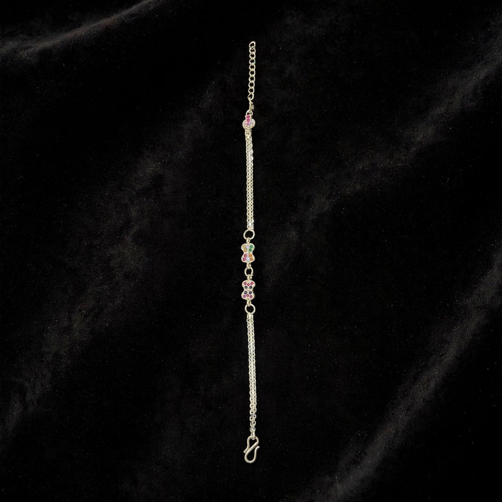 Double Bow Silver Bracelet - Rainbow CZ