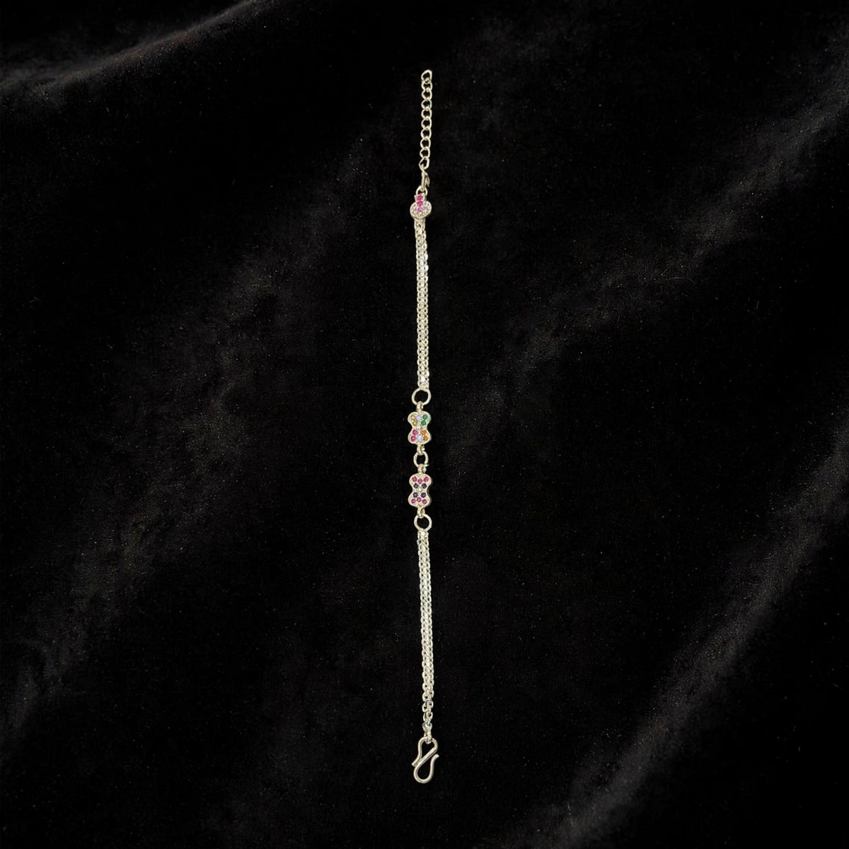 Double Bow Silver Bracelet - Rainbow CZ