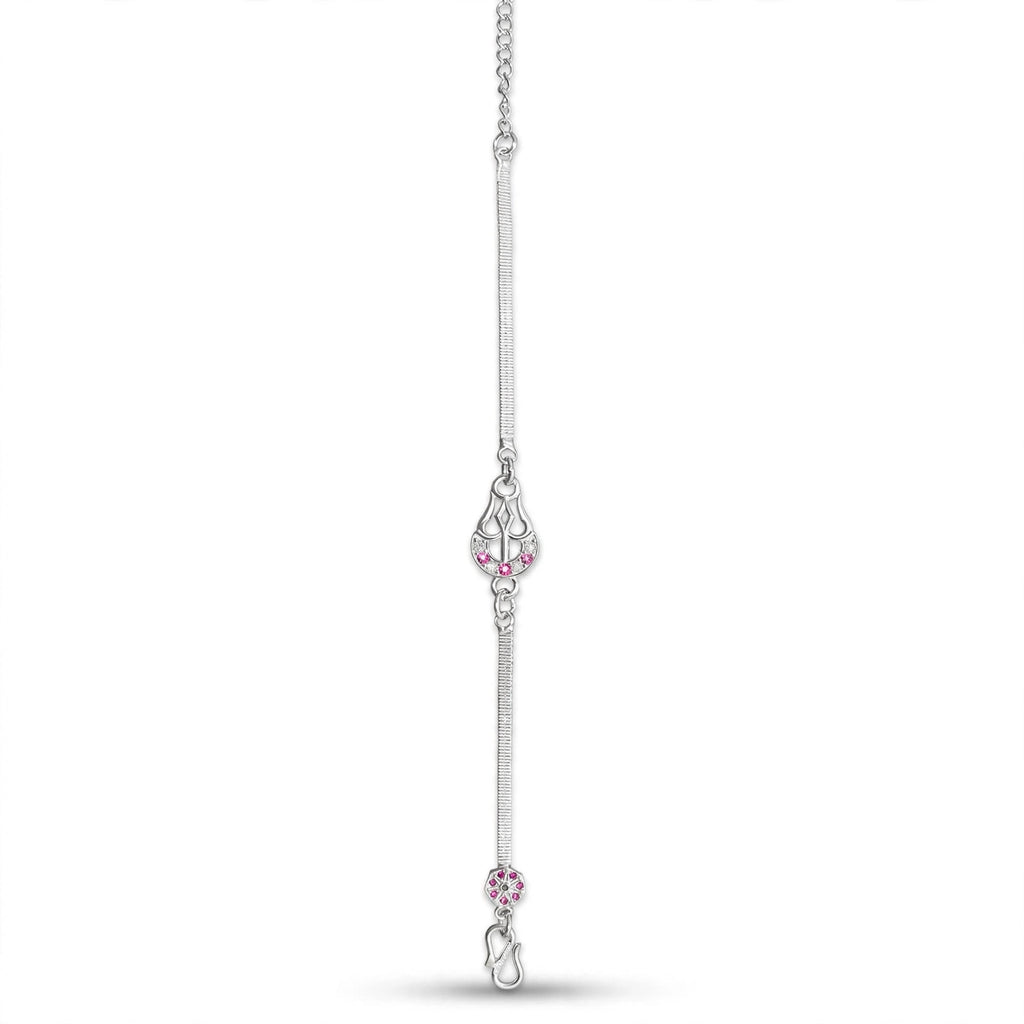 Shiv Trishul Silver Bracelet - Pink White CZ