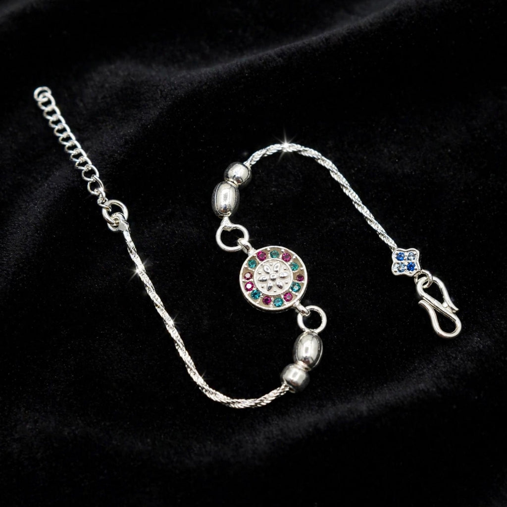 Luxury Silver Round Multicolor Bracelet - Premium CZ Stones