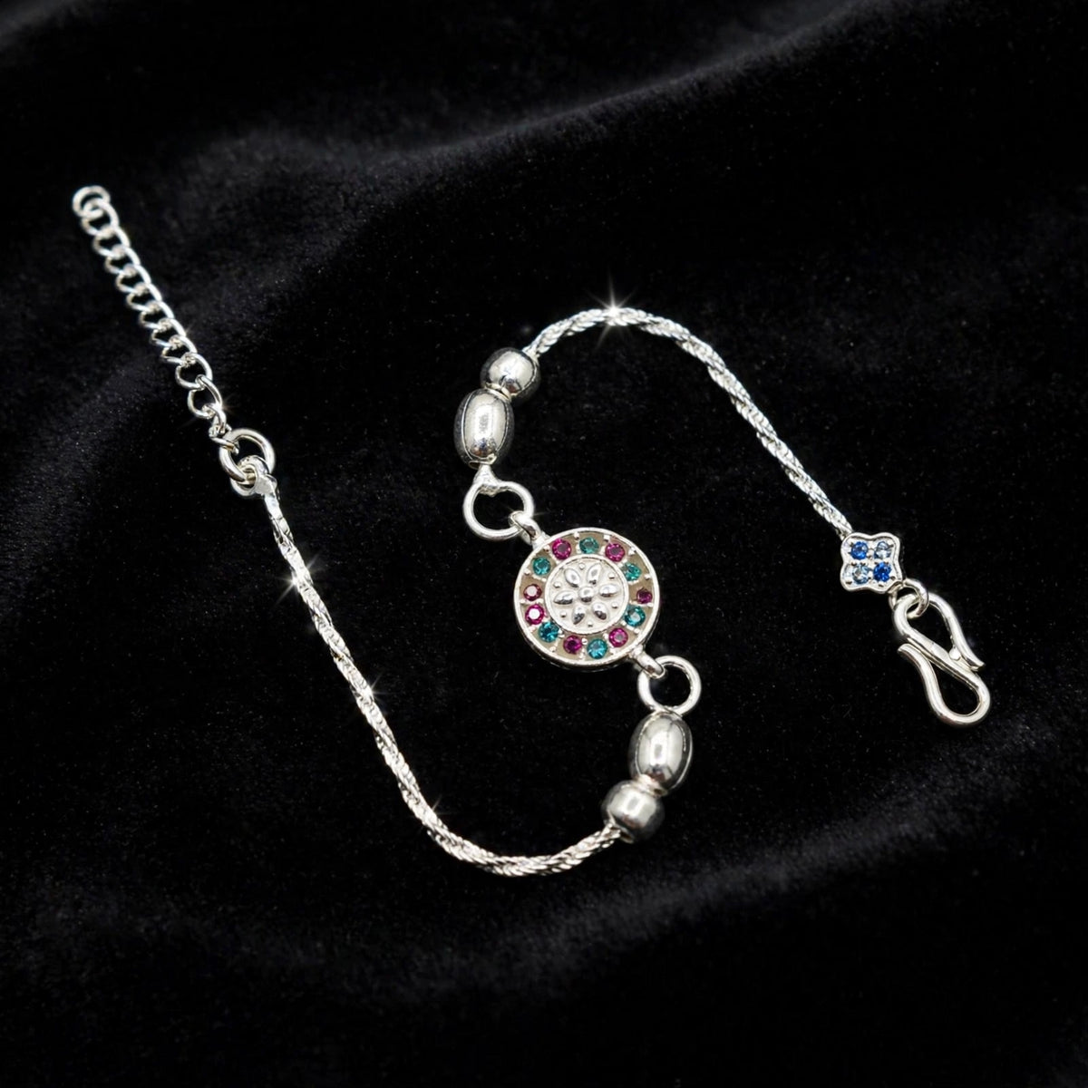 Luxury Silver Round Multicolor Bracelet - Premium CZ Stones