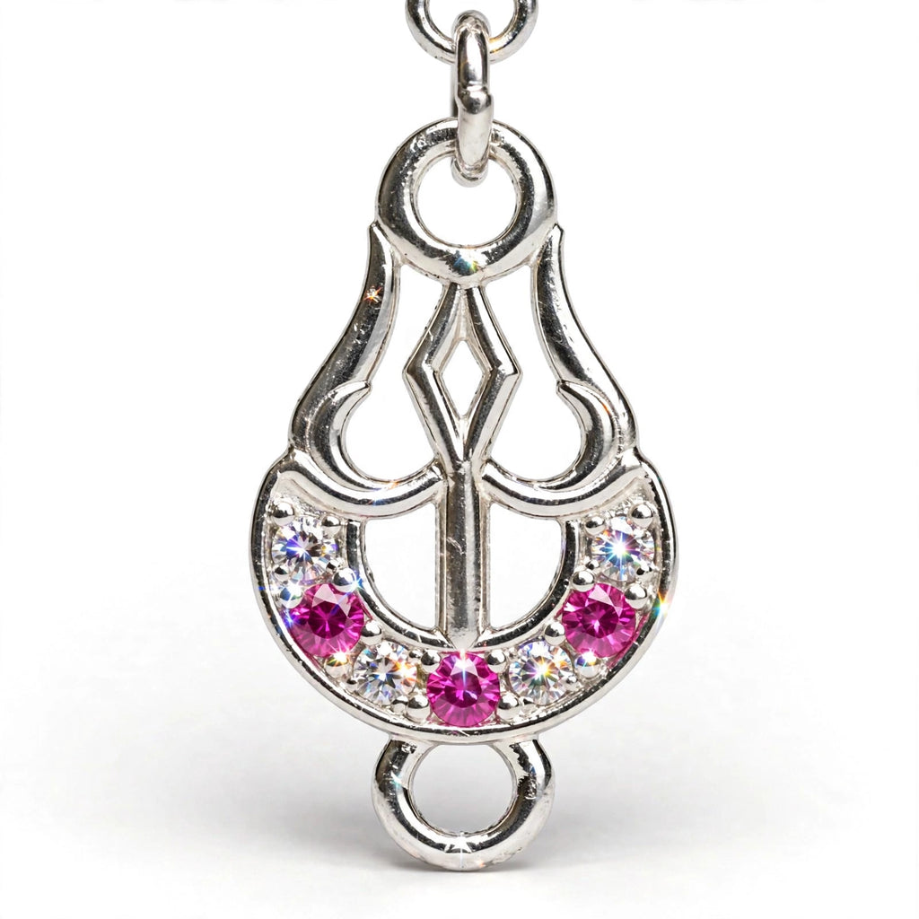 Shiv Trishul Silver Bracelet - Pink White CZ