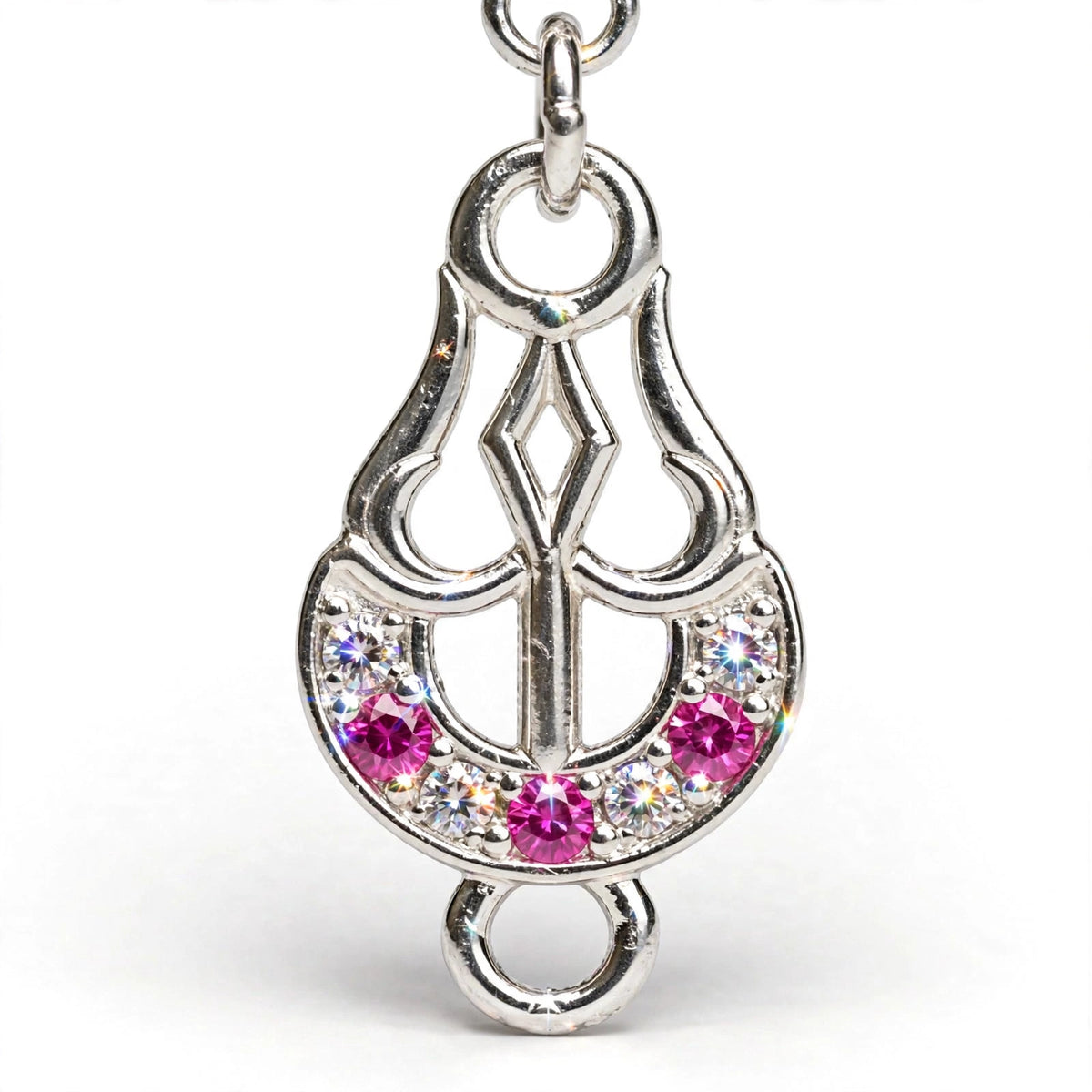 Shiv Trishul Silver Bracelet - Pink White CZ