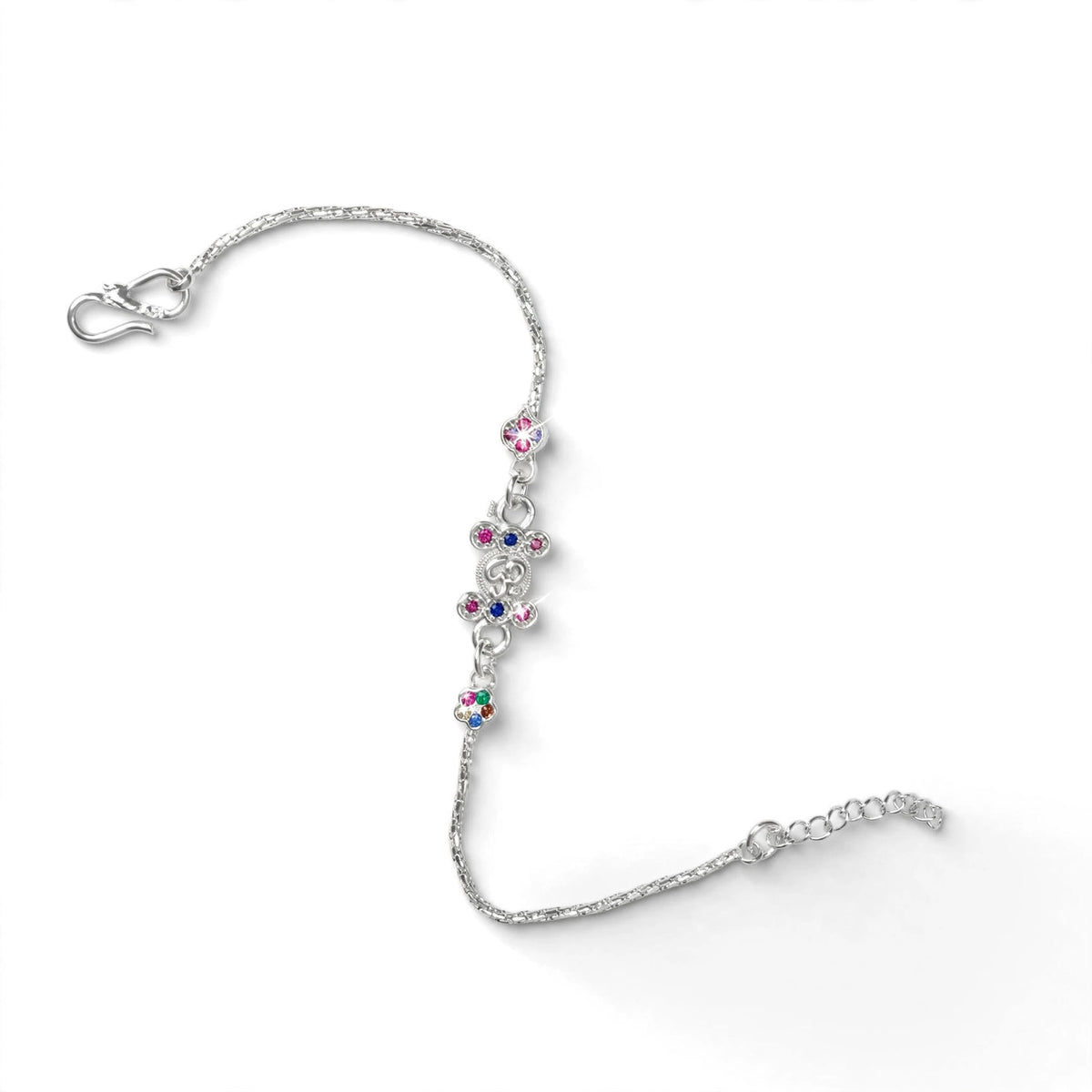 Om Spiritual Silver Bracelet - Pink Blue CZ