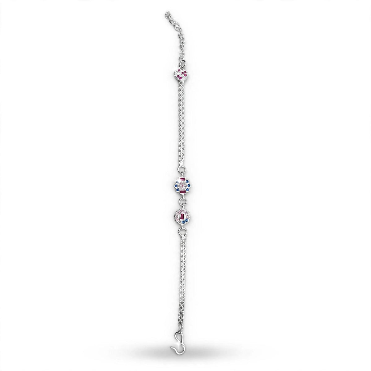 Floral Designer Silver Bracelet - Pink Blue CZ