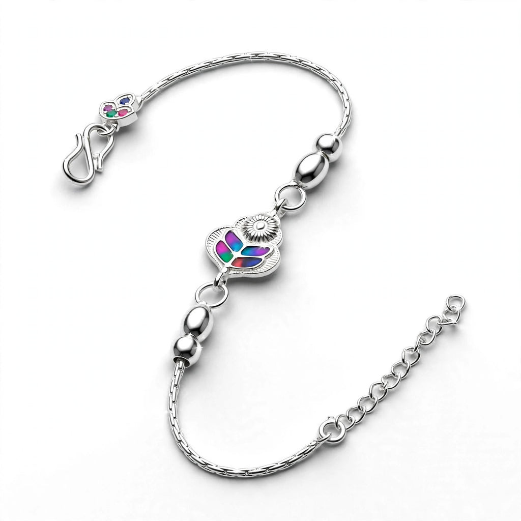 Multicolor Heart Leaf Silver Bracelet - 925 Plated