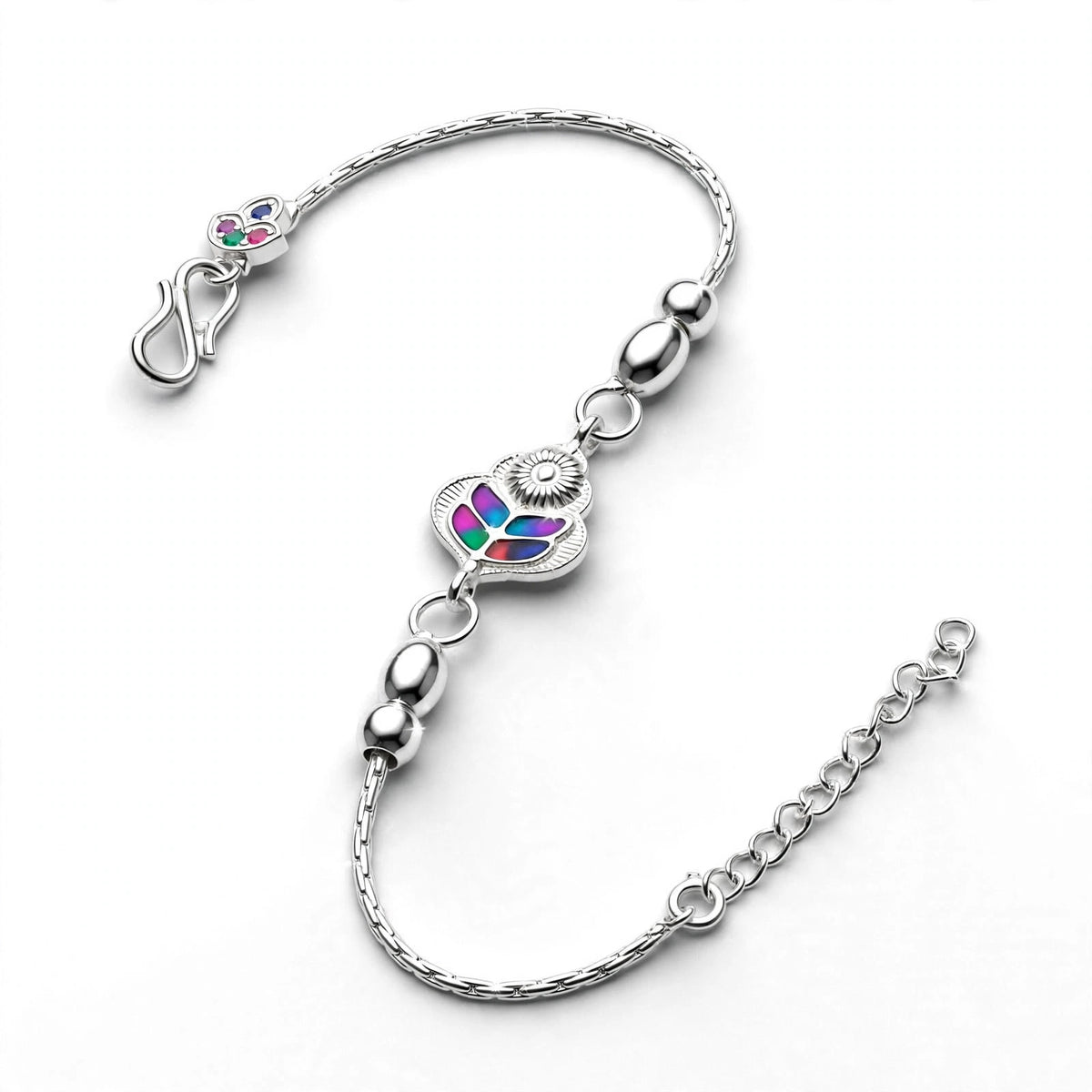 Multicolor Heart Leaf Silver Bracelet - 925 Plated