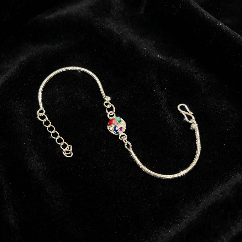 Peacock Enamel Silver Bracelet - Colorful Meenakari