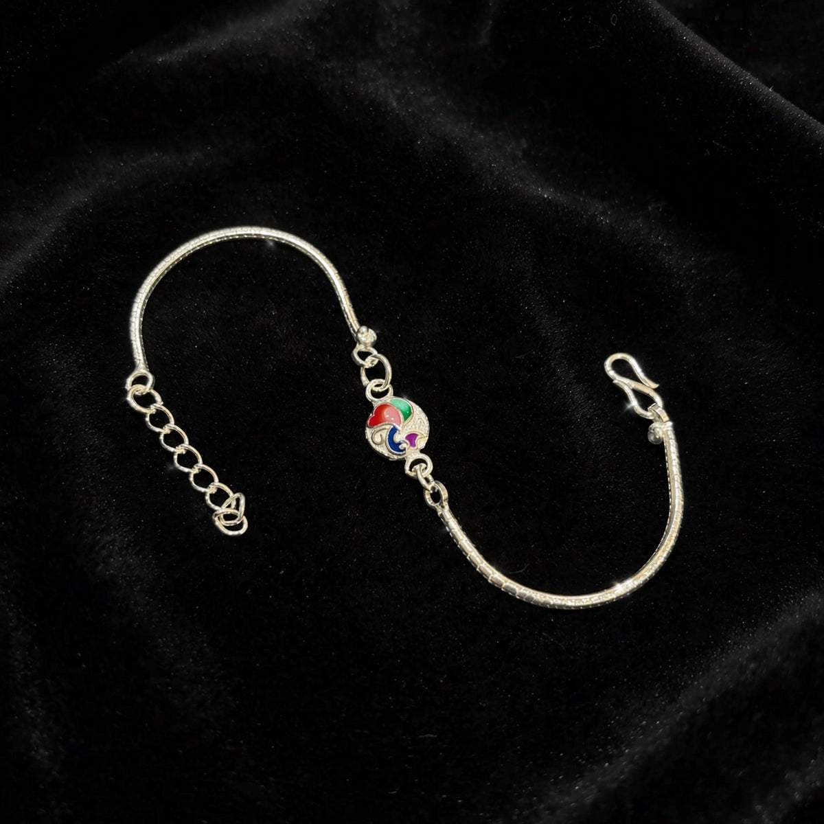 Peacock Enamel Silver Bracelet - Colorful Meenakari