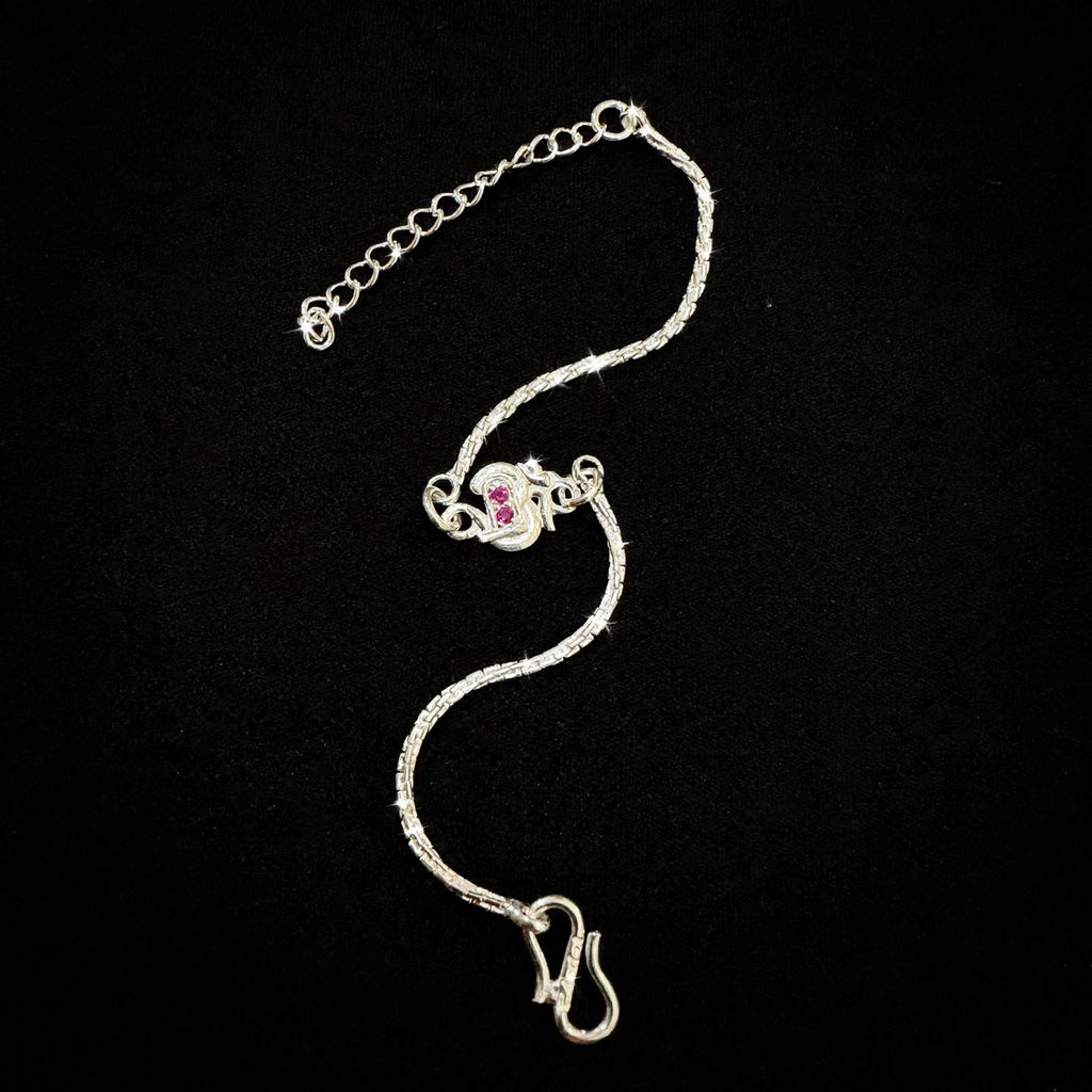 Shri Silver Chain Bracelet - Pink Stone Studded