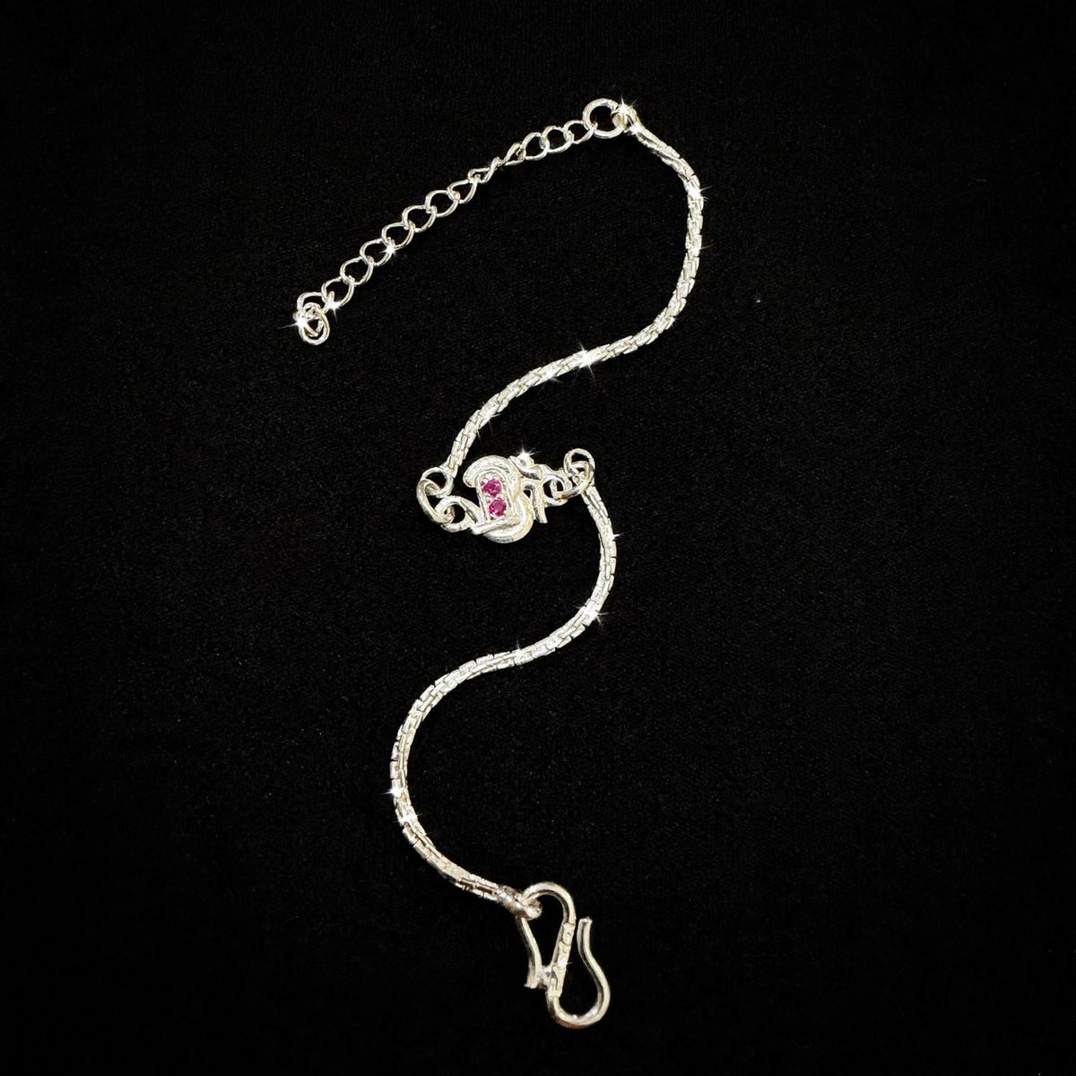 Shri Silver Chain Bracelet - Pink Stone Studded