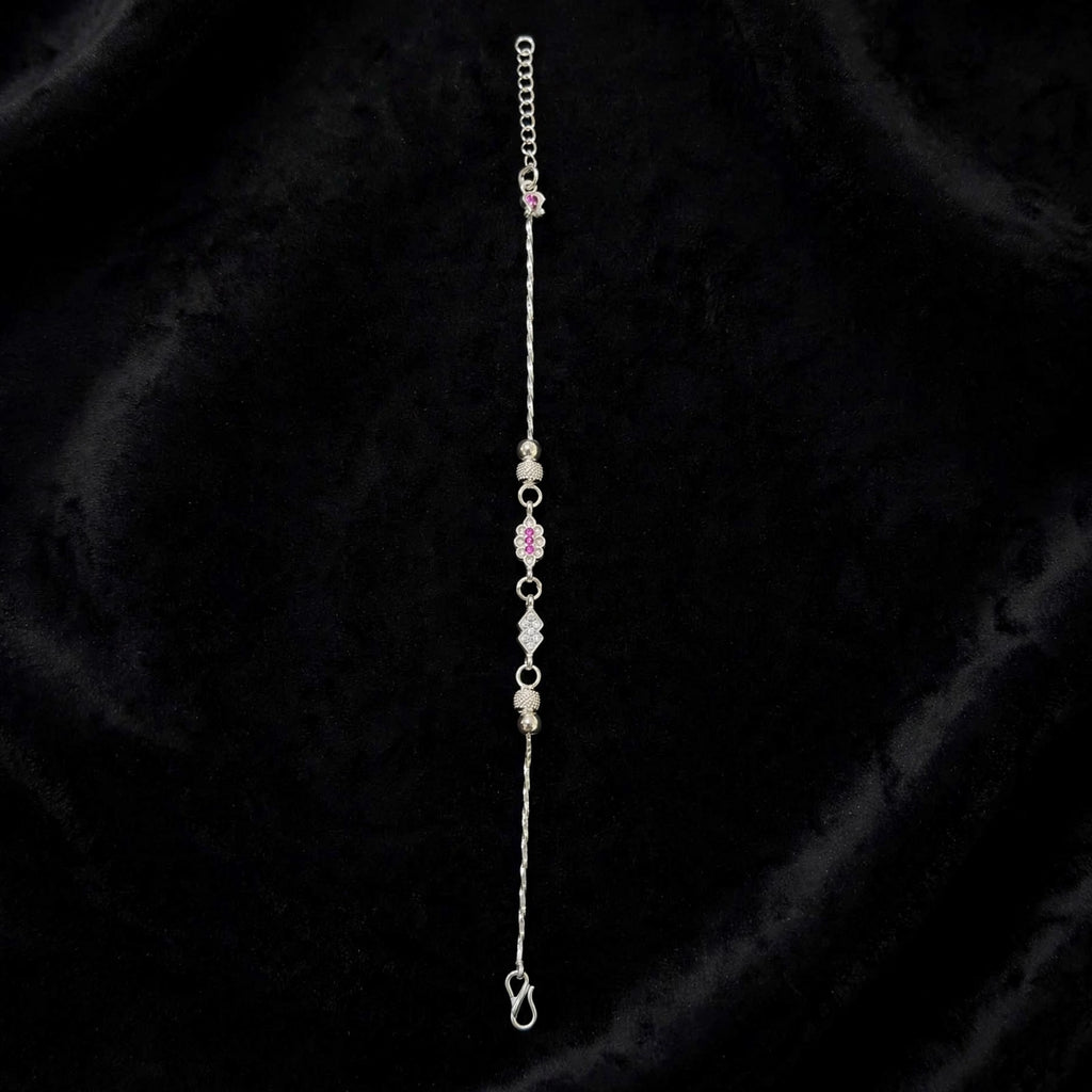 Pink Floral Silver Bracelet - Dual Charm