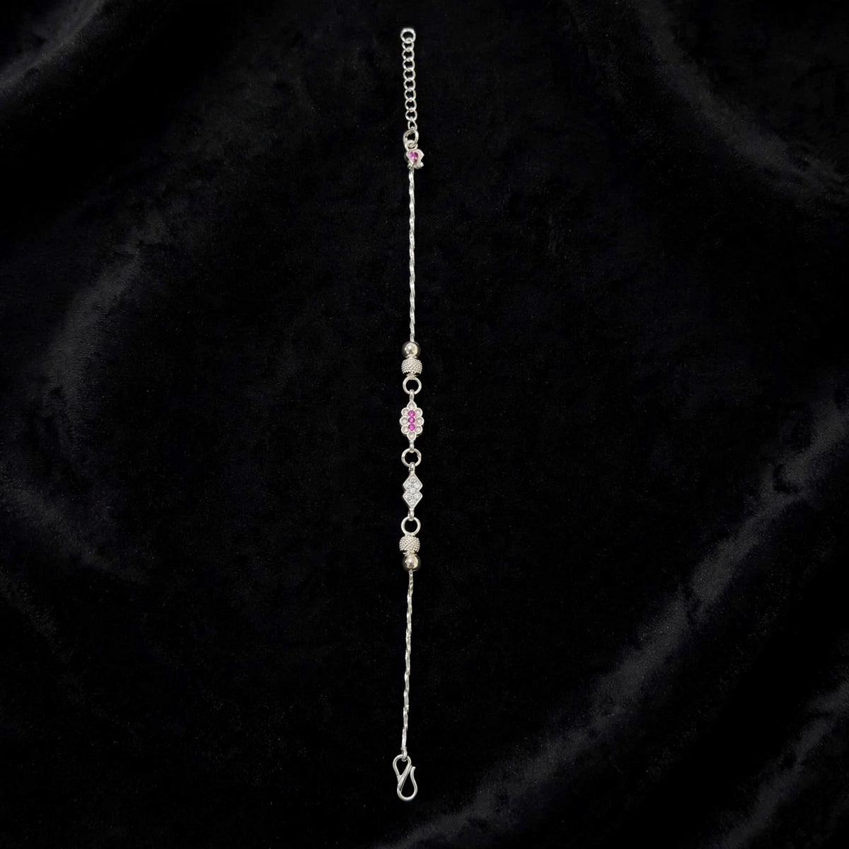 Pink Floral Silver Bracelet - Dual Charm