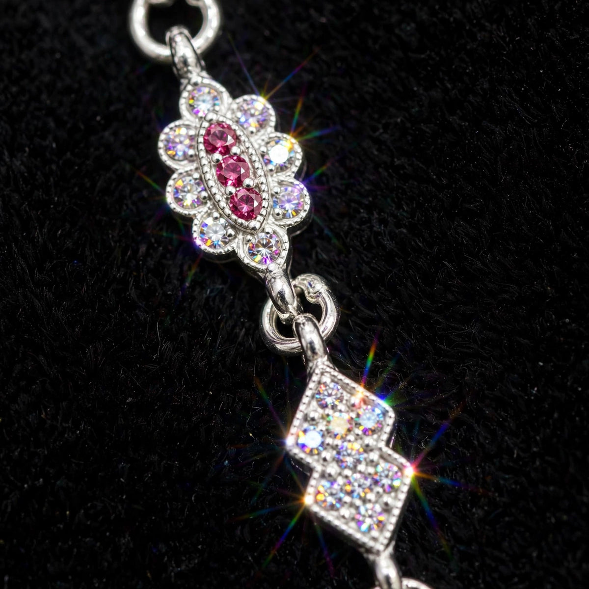 Pink Floral Silver Bracelet - Dual Charm