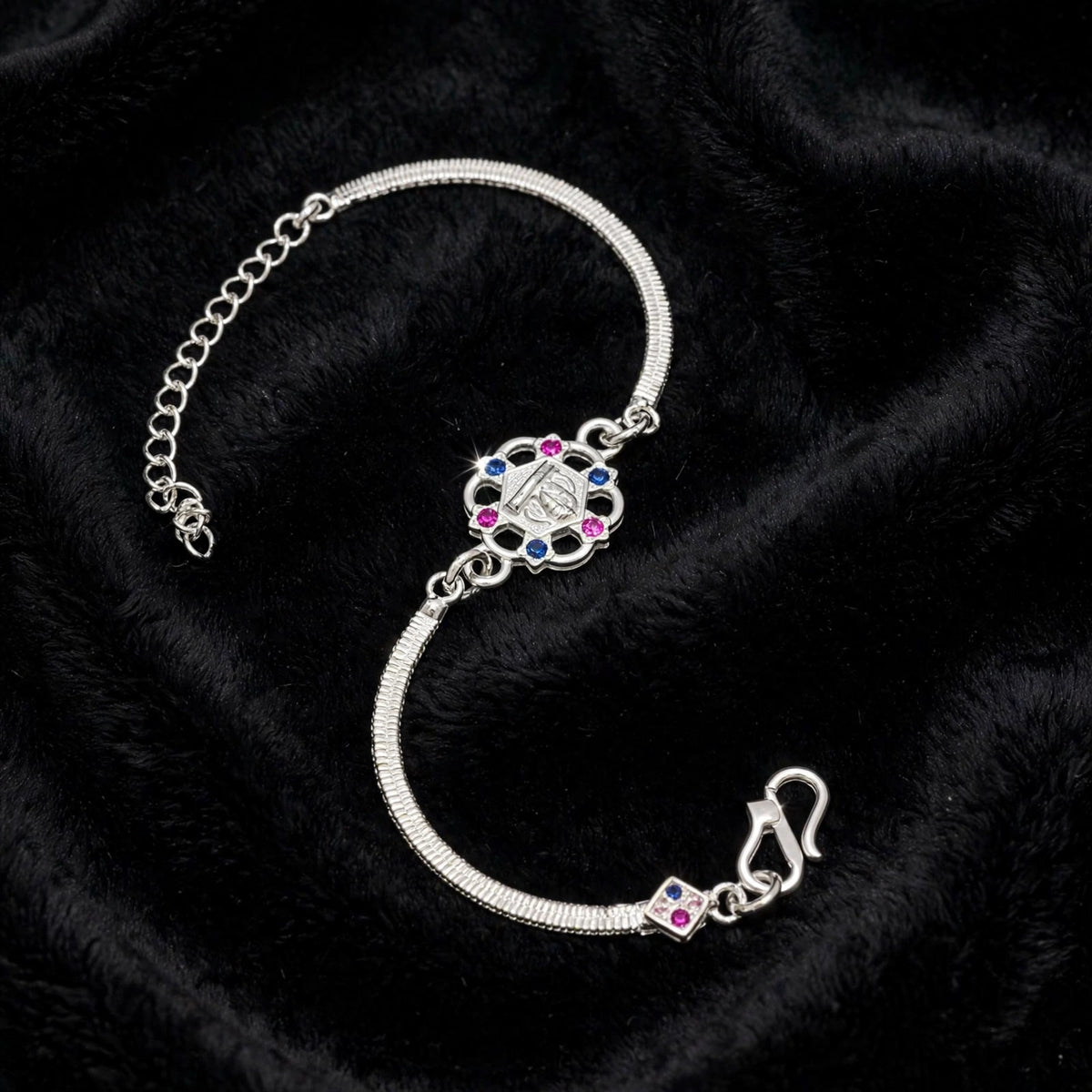 Shree Laxmi Silver Bracelet - Pink Blue CZ
