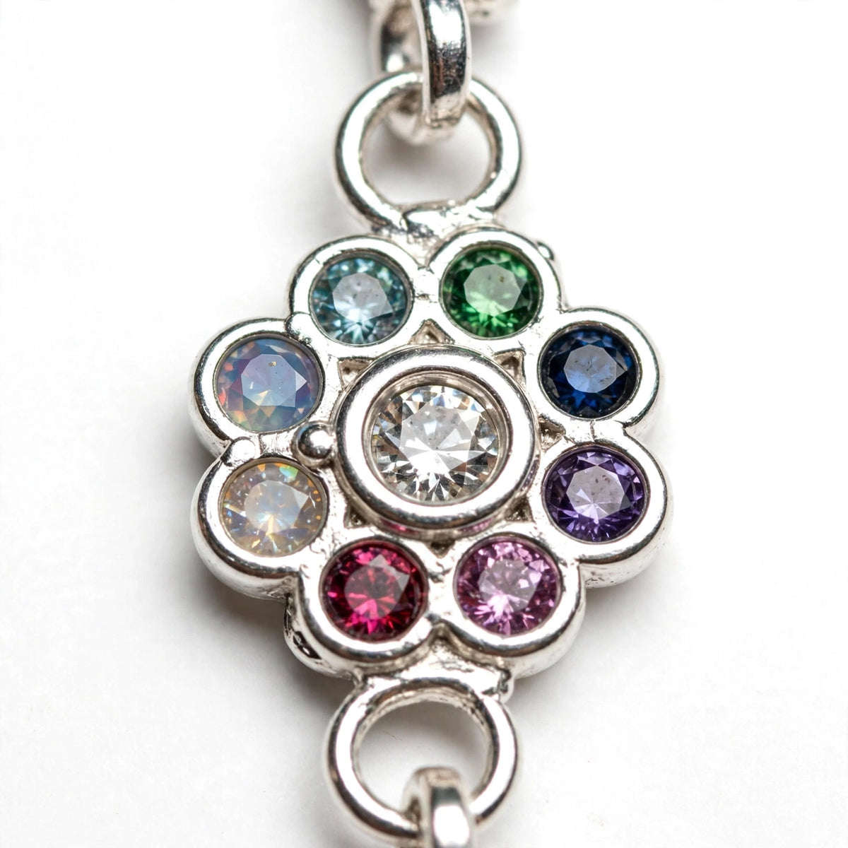 Rainbow Flower Silver Bracelet - Multicolor CZ