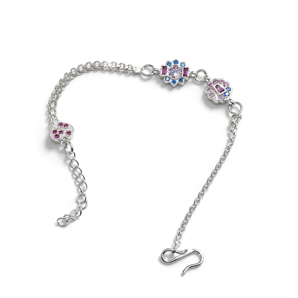 Floral Designer Silver Bracelet - Pink Blue CZ