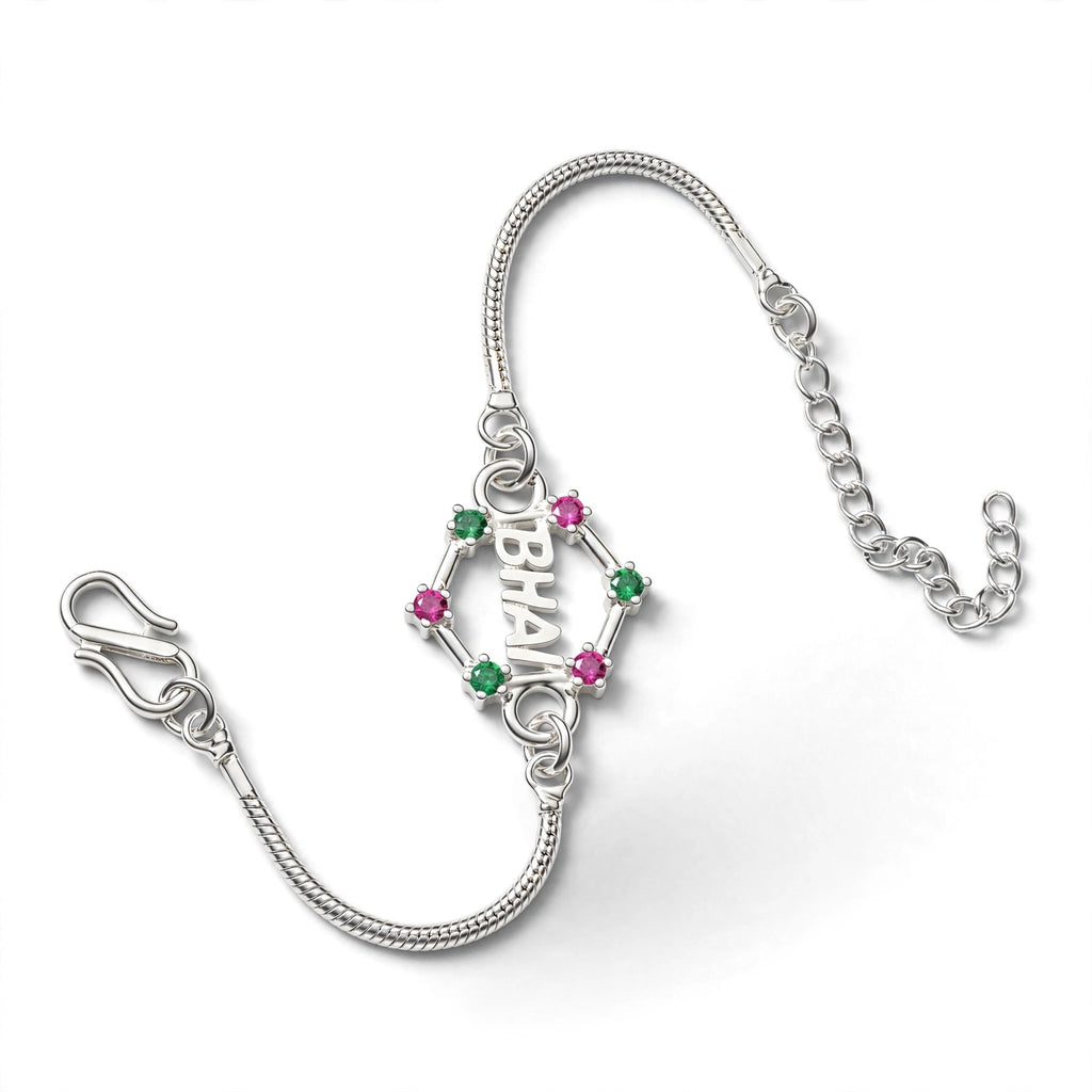 Bhai Peacock Silver Chain Bracelet - Double Charm Meenakari