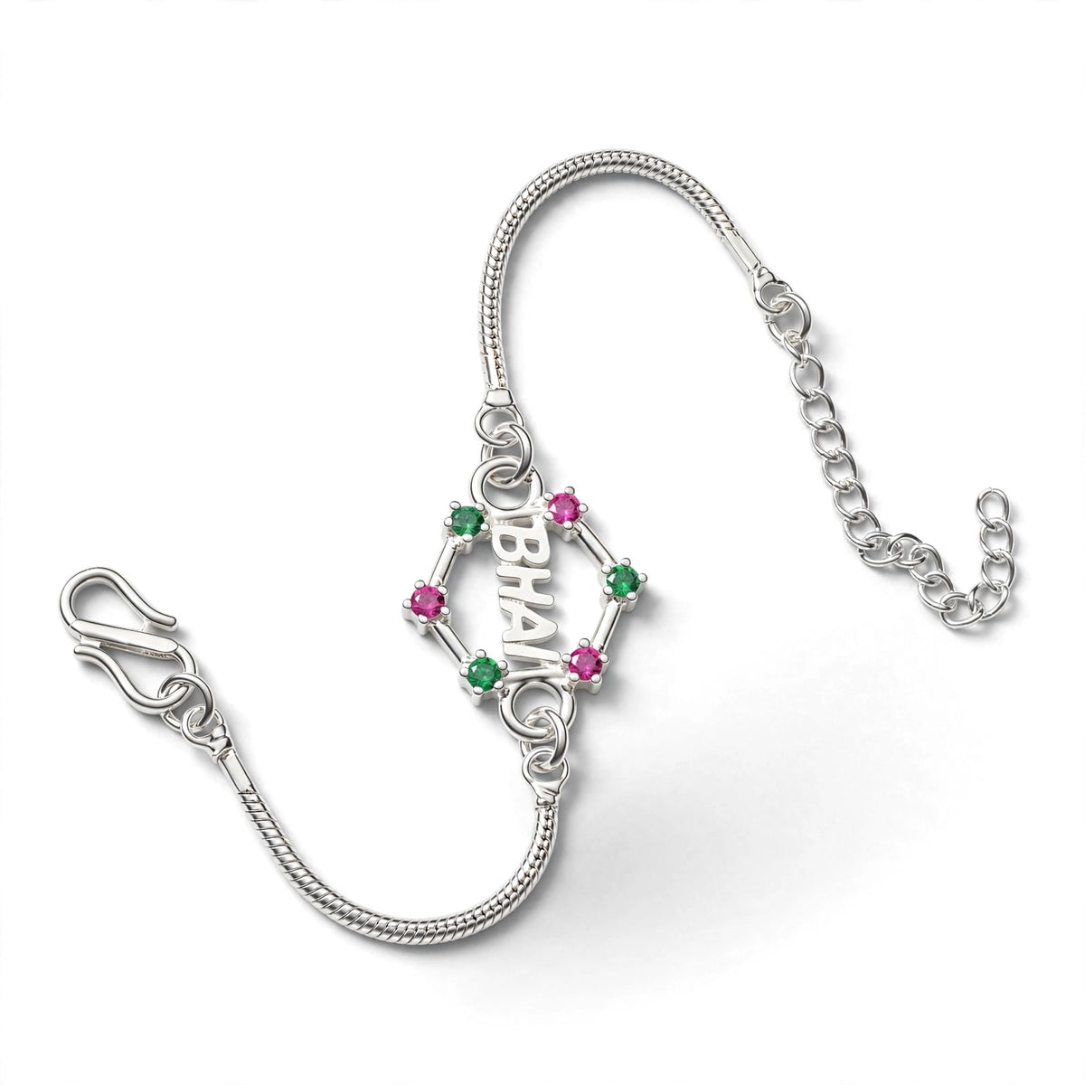 Bhai Peacock Silver Chain Bracelet - Double Charm Meenakari