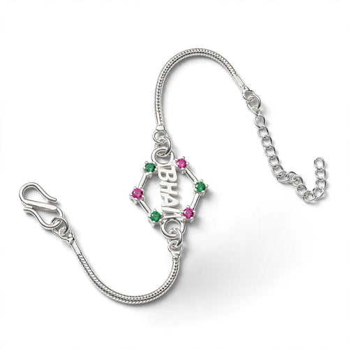 Bhai Peacock Silver Chain Bracelet - Double Charm Meenakari