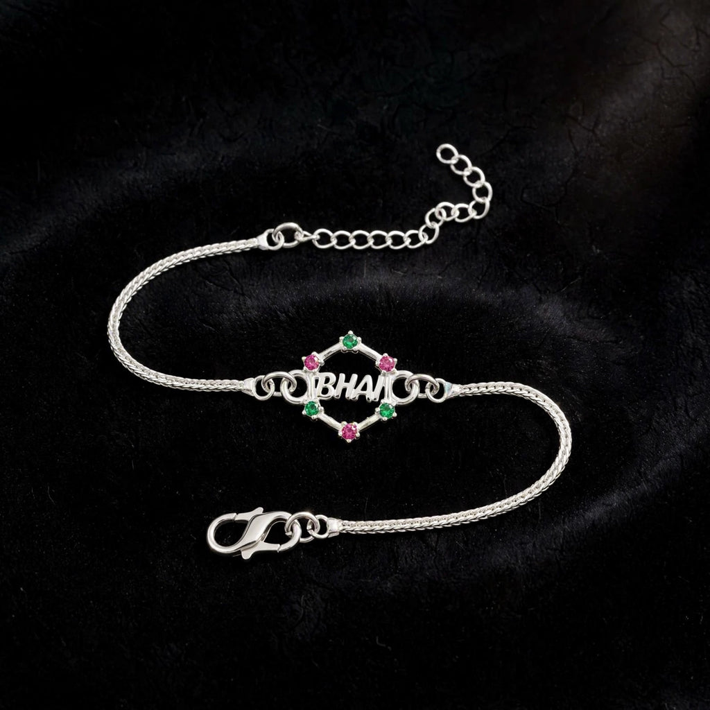 Bhai Peacock Silver Chain Bracelet - Double Charm Meenakari