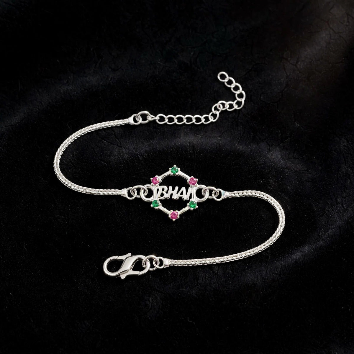 Bhai Peacock Silver Chain Bracelet - Double Charm Meenakari