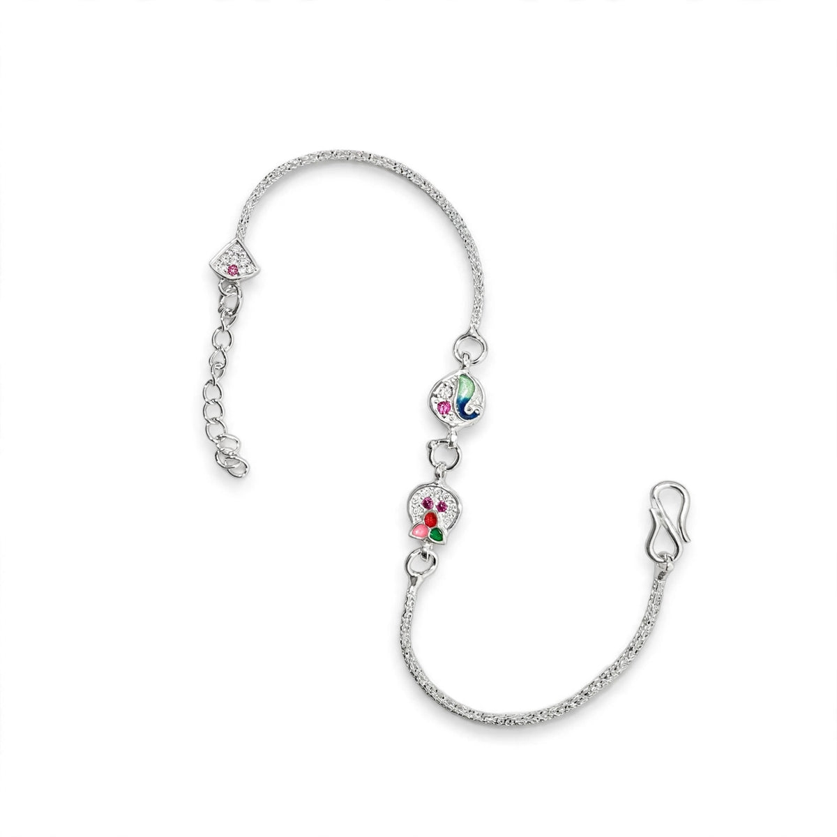 Peacock Double Charm Silver Bracelet
