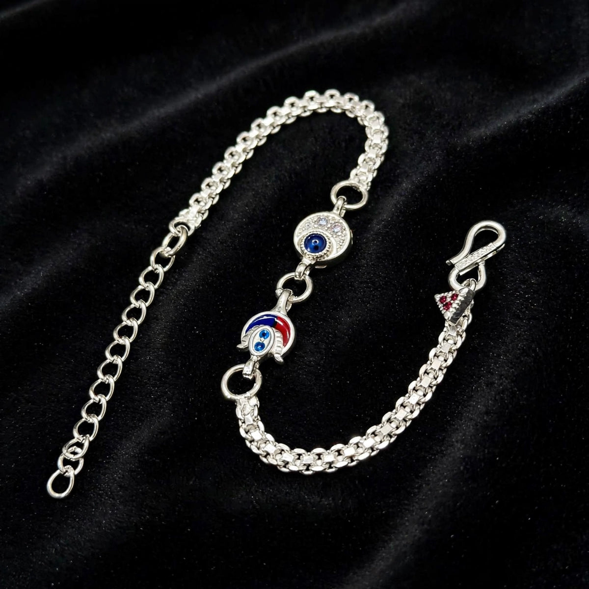 Evil Eye Silver Bracelet - Double Nazar Protection